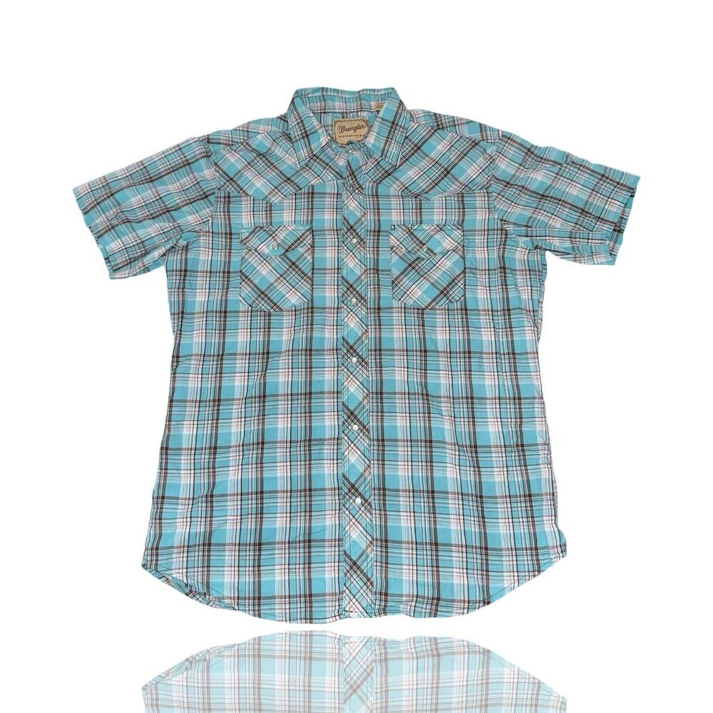 Wrangler Men's M Plaid Pearl Snap Western Shirt Short Sleeve Casual NWOT